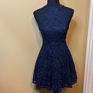 Camille La Vie Navy Blue Lace Mini Dress